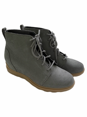 Sorel Women Evie II Ankle Boots Bootie Gray Suede Gum Soles Lace Up Size 10 NWOT